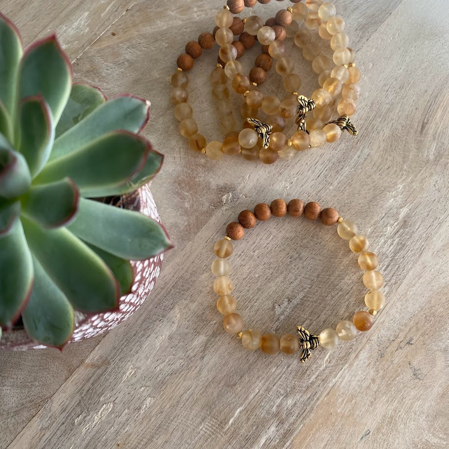 Gold Bee | Citrine & Bayong Wood Diffuser Bracelet