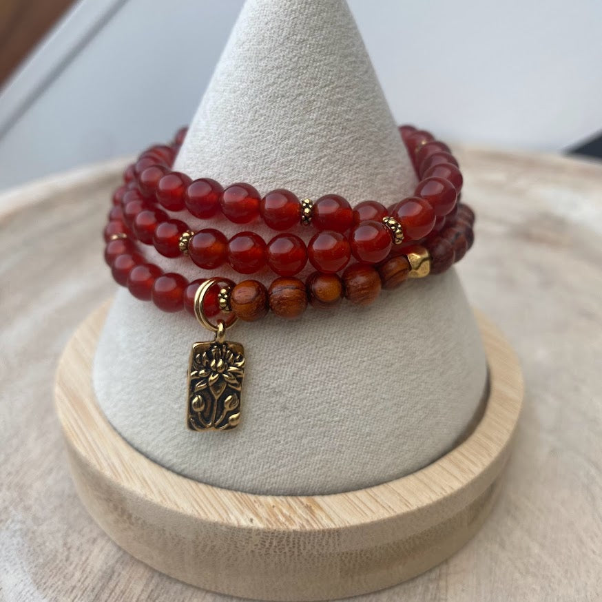 Gold Lotus Wrap Carnelian Bayong Wood Wrap Diffuser Bracelet