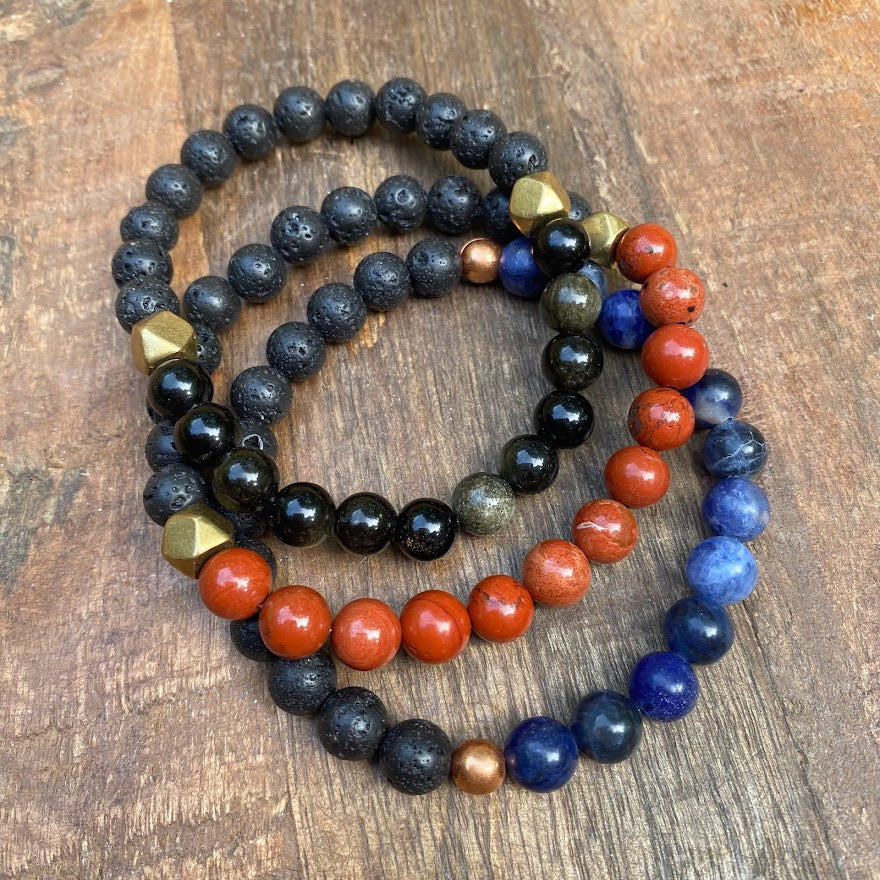 Protection | Obsidian & Lava Bead Men's Diffuser Bracelet