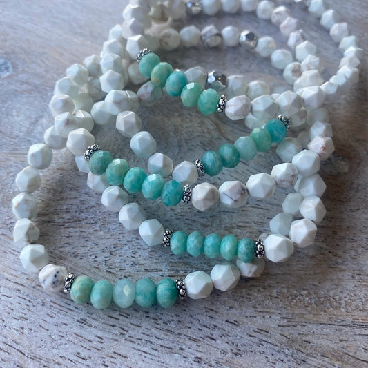 White Turquoise & Amazonite Gemstone Stacking Bracelet