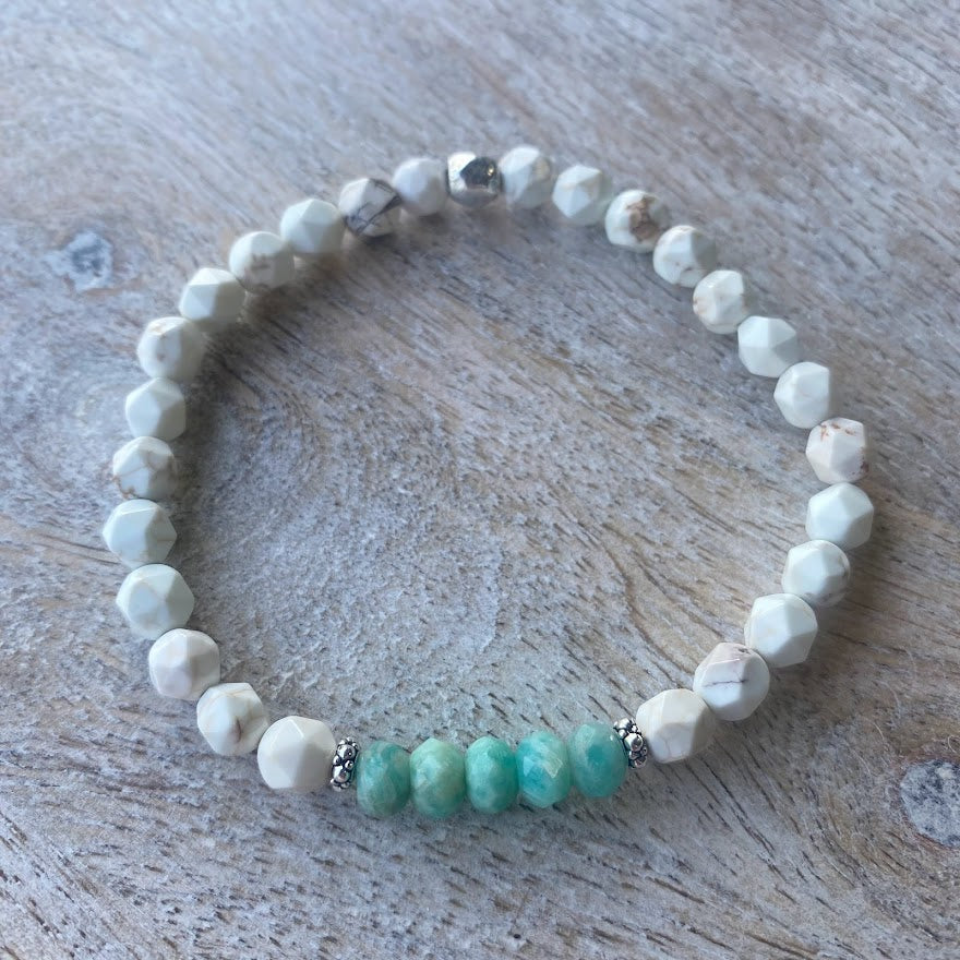 White Turquoise & Amazonite Gemstone Stacking Bracelet