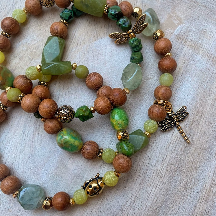 Lady Bug | Arizona Turquoise, Jade and Prehnite Boho Diffuser Bracelet