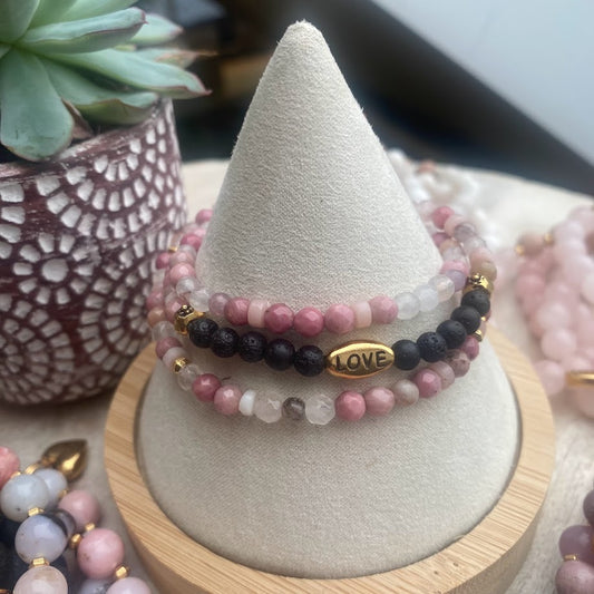Love Wrap | Pink Rhodonite, Lepidolite, Opal & Quartz Wrap Diffuser Bracelet