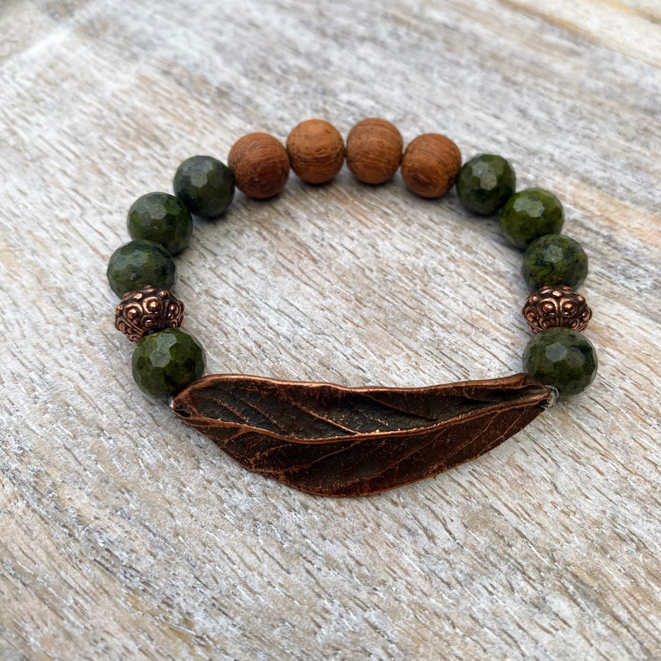 Epidote Pyrite & Copper Leaf | Bayong Wood Diffuser Bracelet