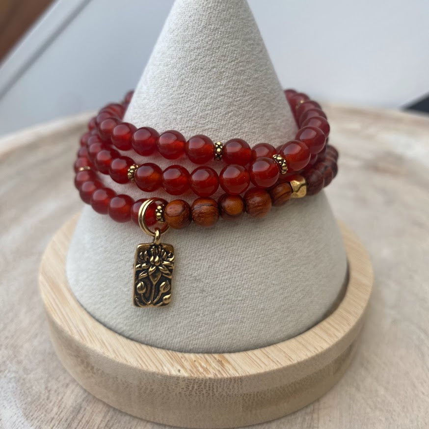 Gold Lotus Wrap | Carnelian & Bayong Wood Wrap Diffuser Bracelet