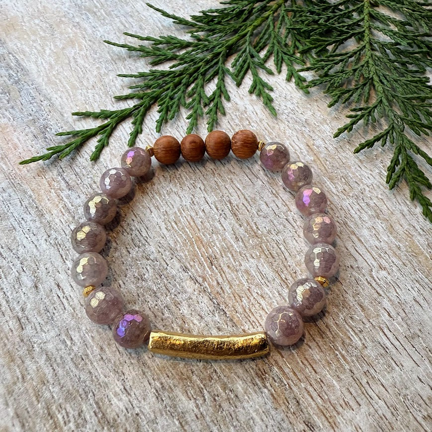 Holiday Joy | Mystic Strawberry Quartz & Bayong Wood Diffuser Bracelet