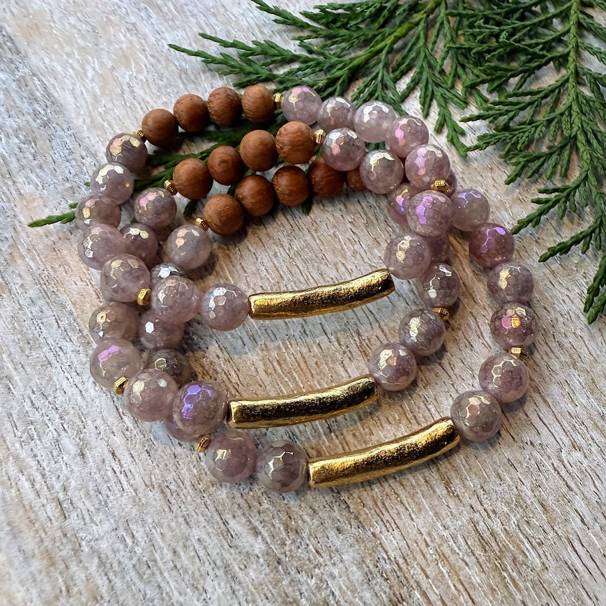 Holiday Joy | Mystic Strawberry Quartz & Bayong Wood Diffuser Bracelet