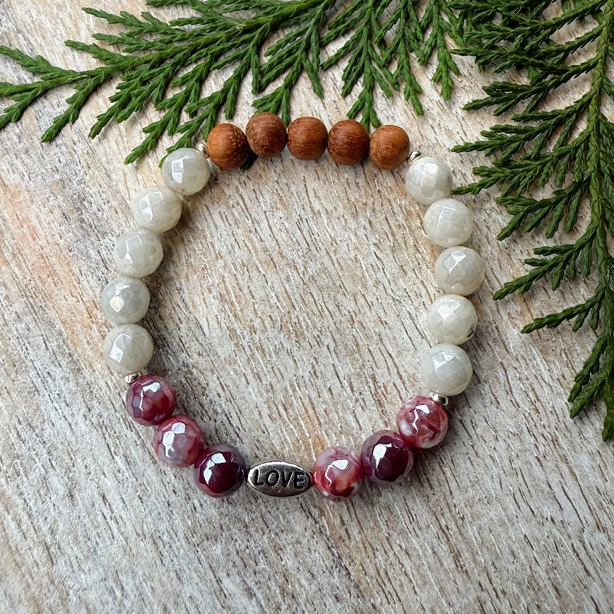 Holiday Love | Mystic Red Fire Agate & Moonstone with Bayong Wood Diffuser Bracelet