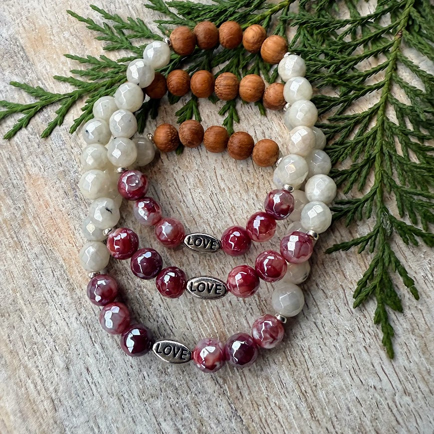 Holiday Love | Mystic Red Fire Agate & Moonstone with Bayong Wood Diffuser Bracelet