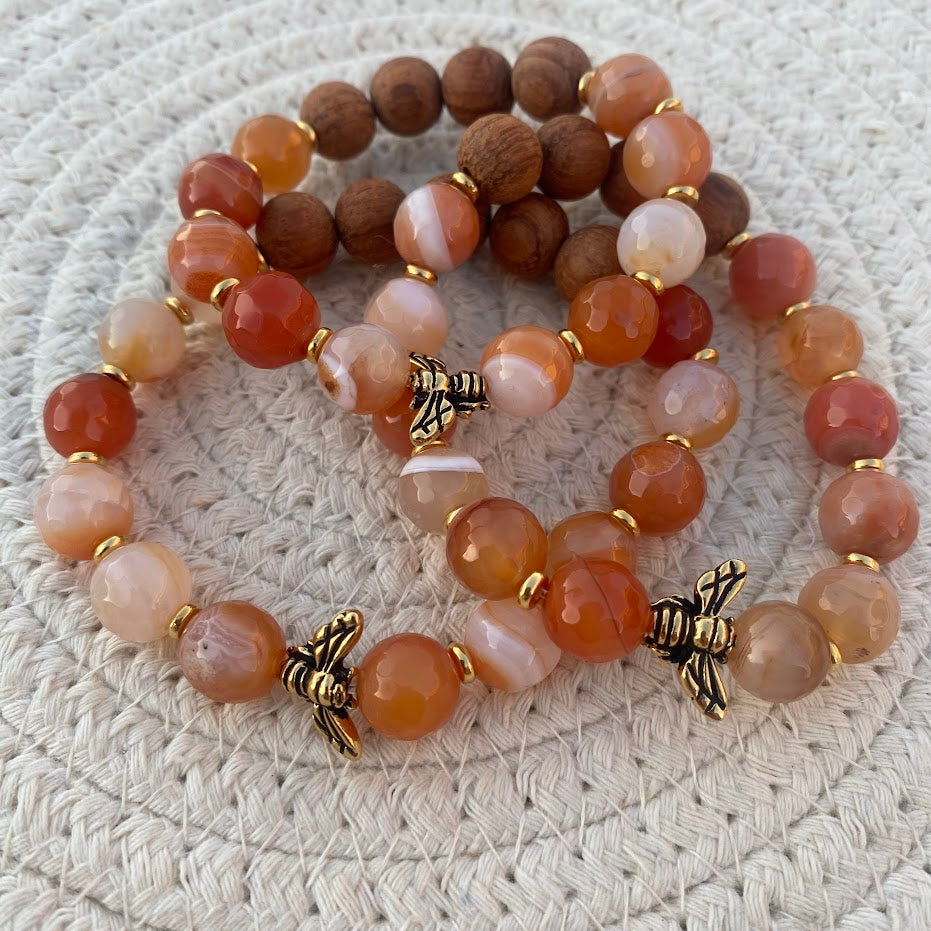 Gold Bee | Agate & Bayong Wood Diffuser Bracelet
