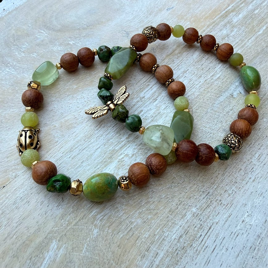 Lady Bug | Arizona Turquoise, Jade and Prehnite Boho Diffuser Bracelet