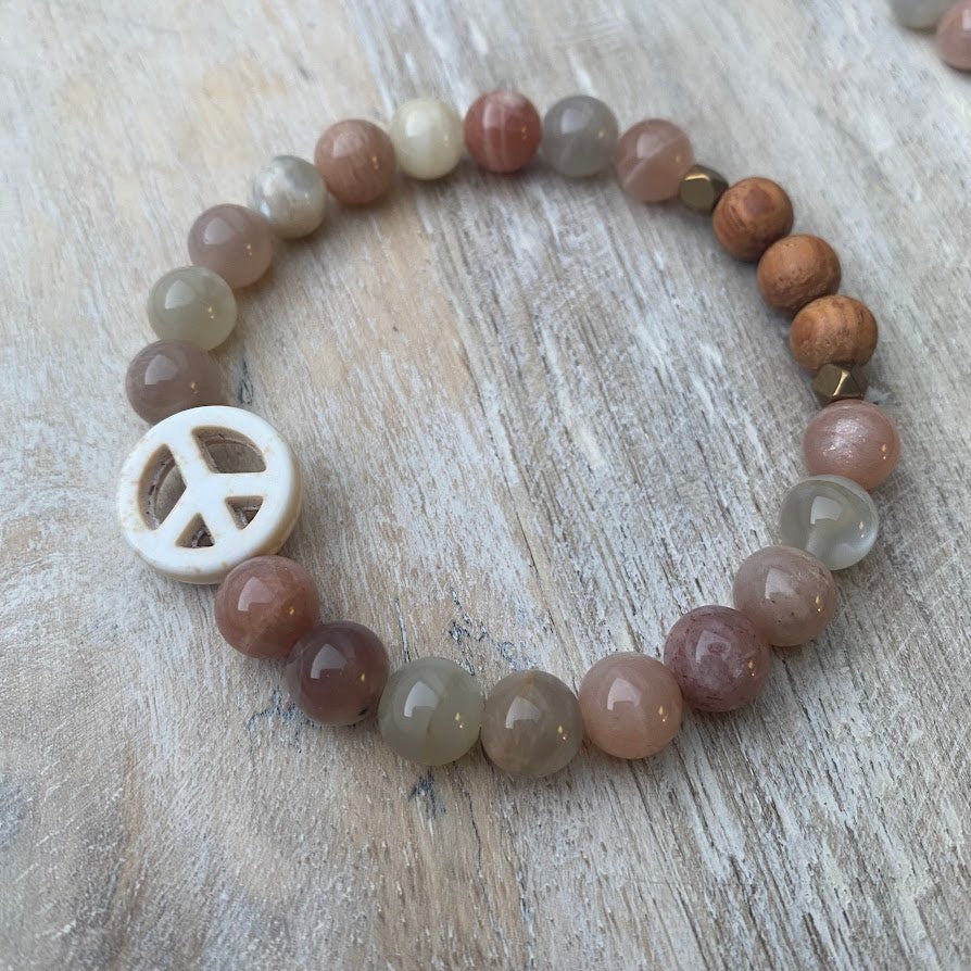 Peace | Sunstone & Bayong Wood Diffuser Bracelet