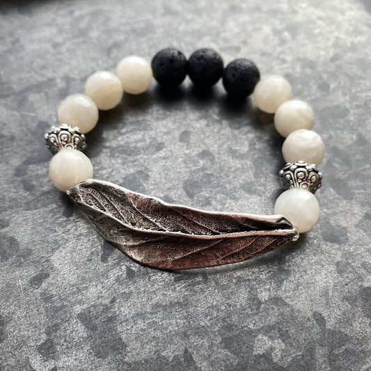 Moonstone Leaf | Lava Diffuser Bracelet