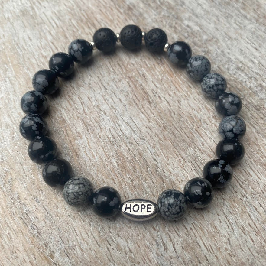 Hope | Snowflake Obsidian & Lava Diffuser Bracelet