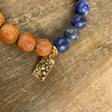 Matte Blue Sodalite & Gold Lotus Charm Bayong Wood Diffuser Bracelet