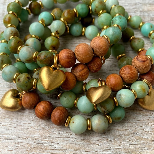 Happy Heart | Chrysoprase & Bayong Wood Gold Heart Charm Diffuser Bracelet