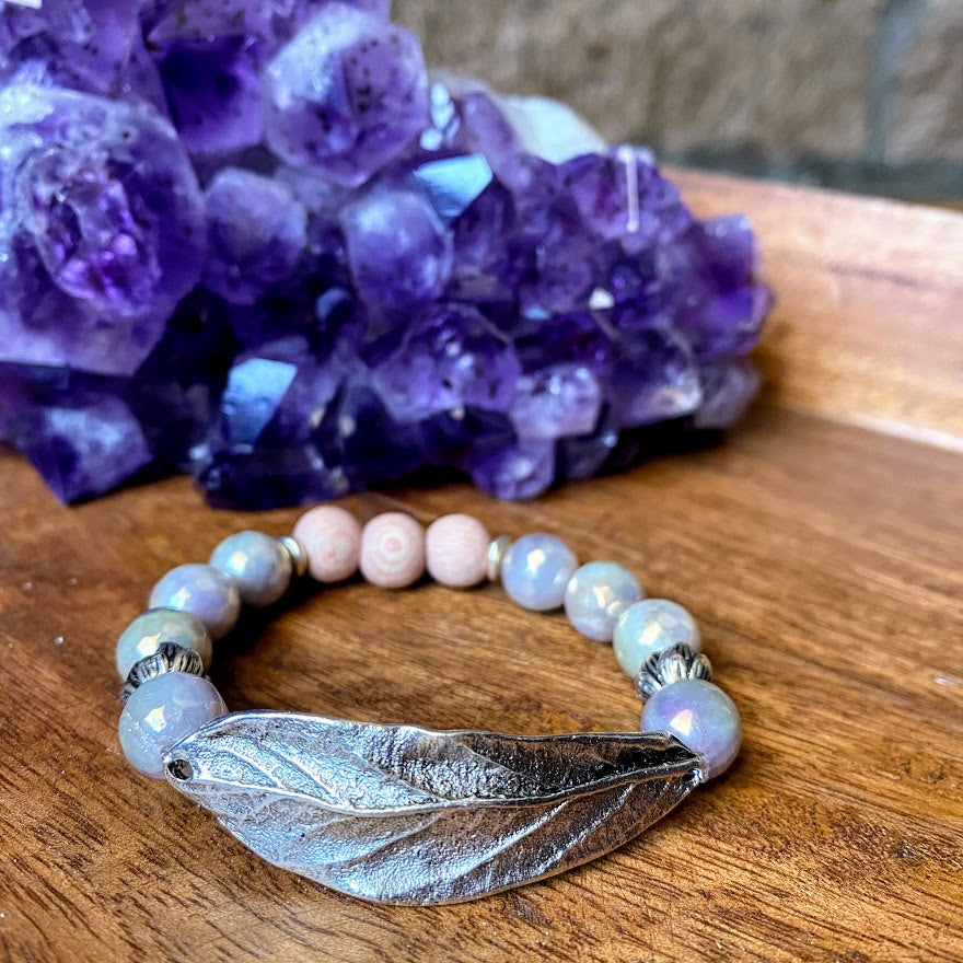 Silver Leaf & Mystic Amethyst Rosewood Diffuser Bracelet