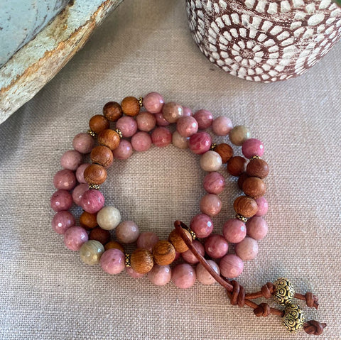 Rhodonite | Diffuser Bracelet Trio with Gold Accents