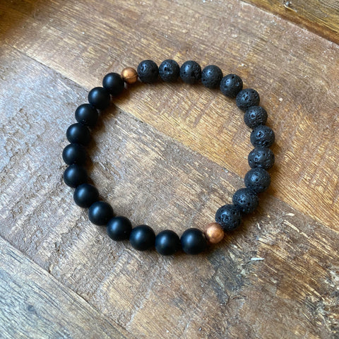 Strength | Black Onyx Lava Bead & Copper Men's Diffuser Bracelet